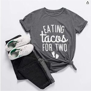 Maternity Short Sleeve T-Shirt Letter Print Eating Tacos for Two Pregnant Top M
